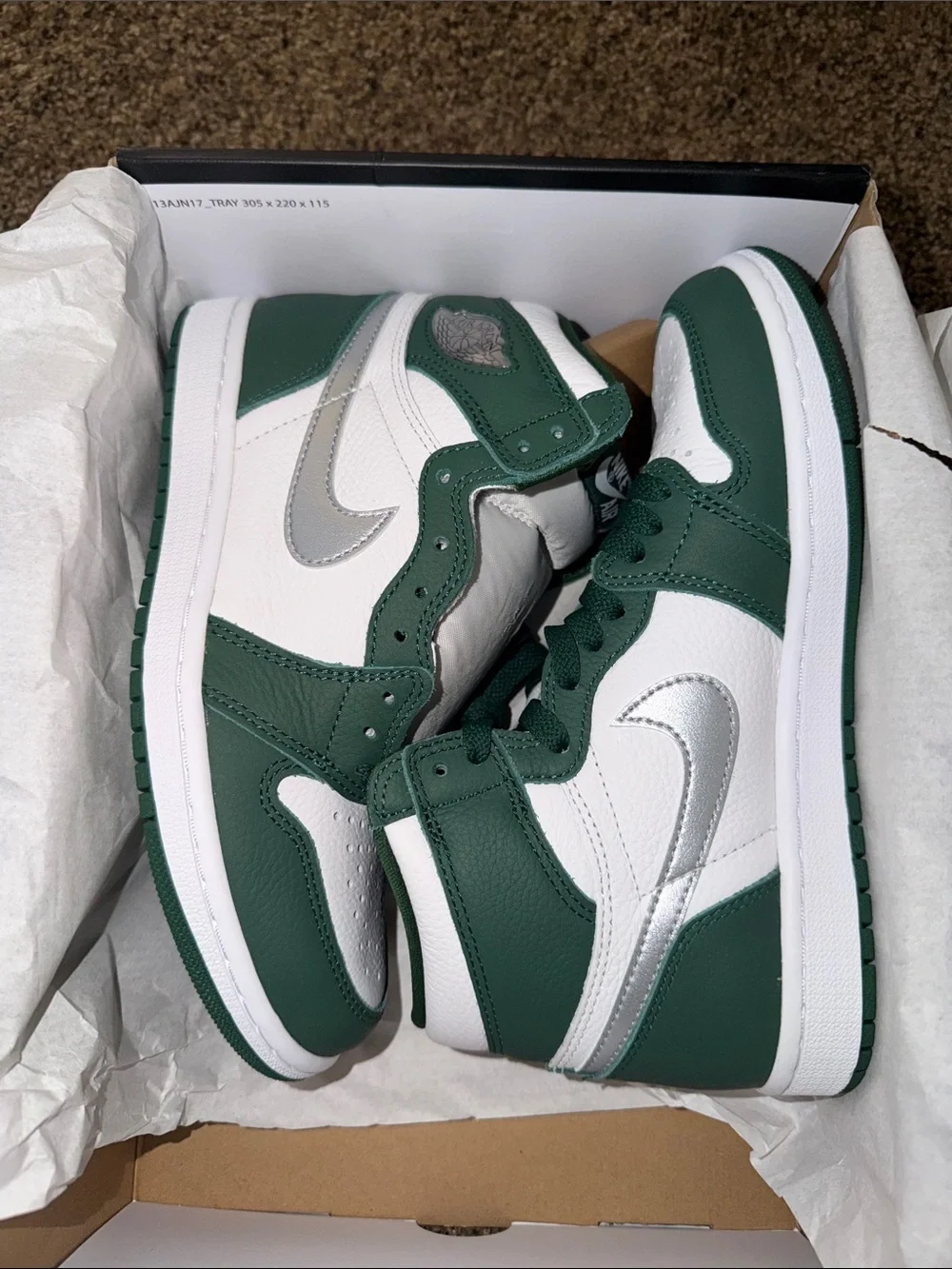 Jordan High-Top Sneakers — Green, White & Silver